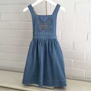 girls mini boden blue jean denim suspender bib dress size 5/6